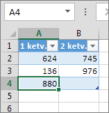 Eilutės įtraukimas įvedant pirmoje eilutėje po lentele