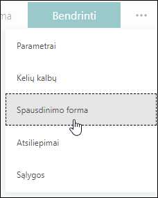 Formų spausdinimo parinktis programoje "Microsoft Forms"