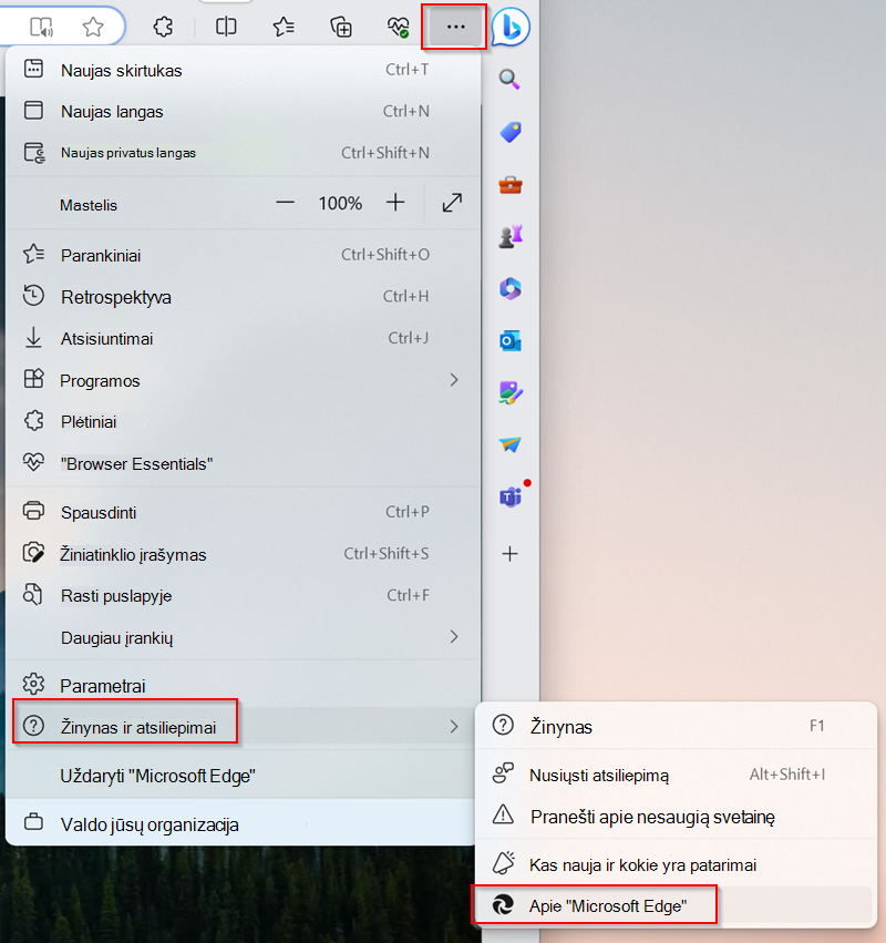 "Microsoft Edge" atnaujinimas į naujausią versiją