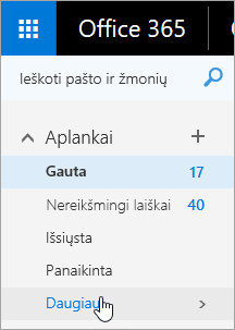 Žymeklio, esančio naršymo srityje virš mygtuko Daugiau, žiniatinklio programoje „Outlook“ ekrano nuotrauka.