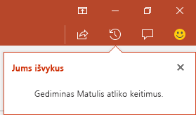 Naudojant „PowerPoint for Office 365“, rodoma, kas atliko pakeitimus jūsų bendrintame faile, kol nestebėjote