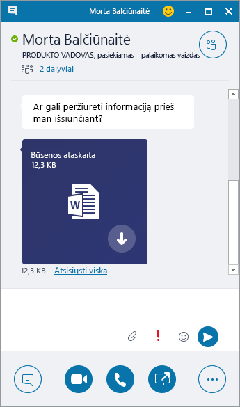 Ekrano nuotrauka, vaizduojanti IM langą su gaunamu priedu.