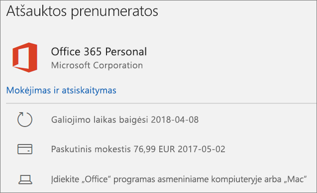 Rodo nebegaliojančią „Office 365“ prenumeratą