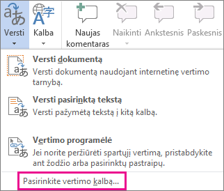 Pasirinkti vertimo kalbą