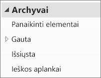 Išplėskite archyvo failą naršymo srityje, kad pamatytumėte jame esančius poaplankius.