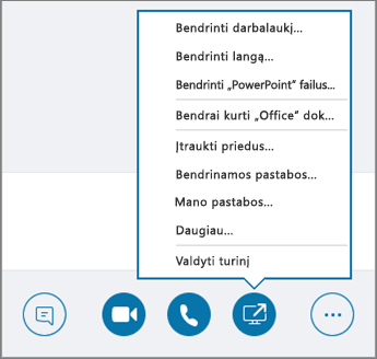 Ekrano nuotrauka, vaizduojanti atidarytą meniu Turinio bendrinimas.