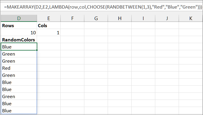 Second MAKEARRAY Function example