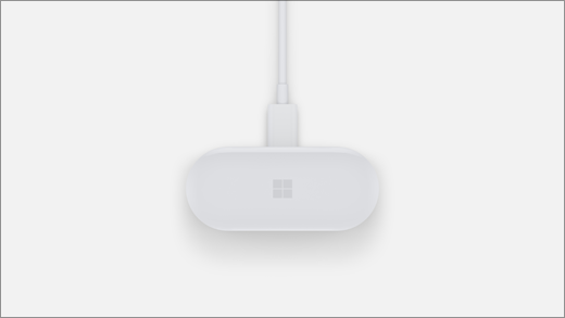 „Surface Earbuds“ įkrovimo dėklas įjungtas