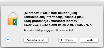 Kodų grandinės raginimas programoje „Office 2016 for Mac“