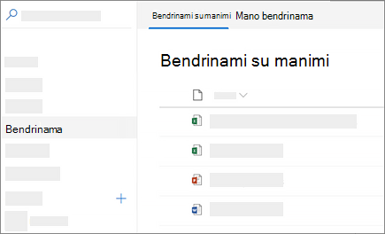 Rodinio Bendrinama su manimi internetinėje "OneDrive" verslui ekrano nuotrauka