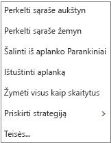 Konteksto arba nuorodų meniu, rodomas dešiniuoju pelės mygtuku spustelėjus pašto aplanką Gauta