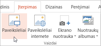 Mygtukas Paveikslėliai skirtuke Įterpimas