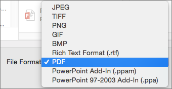 „PowerPoint 2016“, skirtos „Mac“, PDF eksportavimas