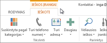 Skirtukas Ieškos įrankiai