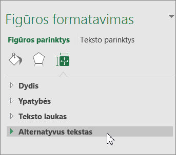 Objektų srityje spustelėkite Alternatyvusis tekstas.