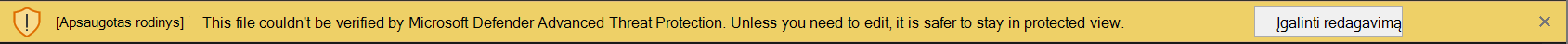 MDATP verslo juostos, jei nuskaitont failą įvyko klaida, ekrano nuotrauka
