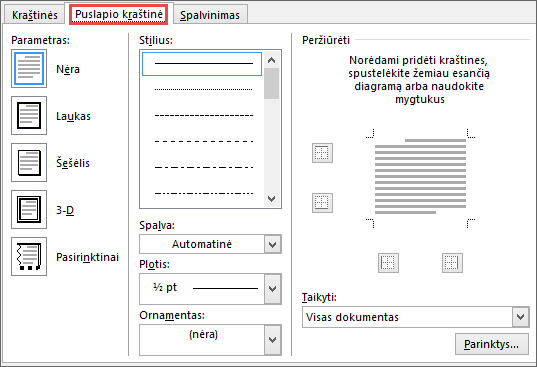 Word 2010 Page Border tab of Borders and Shading dialog box