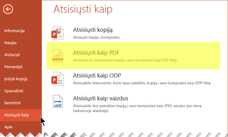 Pasirinkti failą > Atsisiųsti kaip > Atsisiųsti kaip PDF