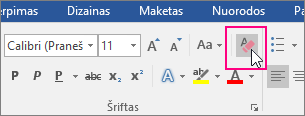 Skirtuke Pagrindinis paryškinta piktograma Valyti visą formatavimą