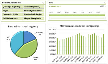 „Excel Services“ ataskaitų srities pavyzdys