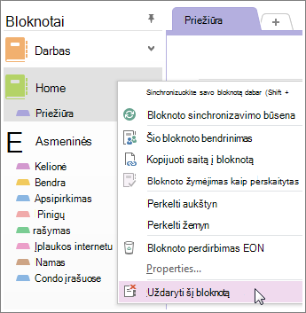 Galite uždaryti bloknotą, jei jo daugiau nebenaudosite.