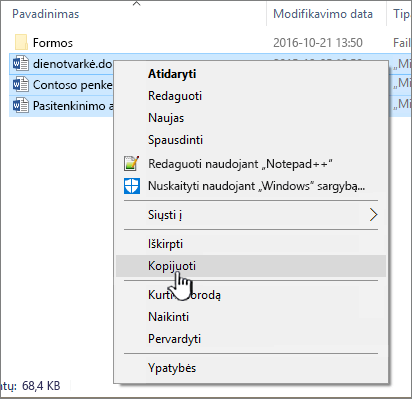 Spustelėkite dešiniuoju pelės mygtuku, pasirinkite kopijuoti