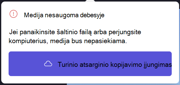 "Clipchamp" turinio atsarginės kopijos kūrimo išjungimo vaizdas