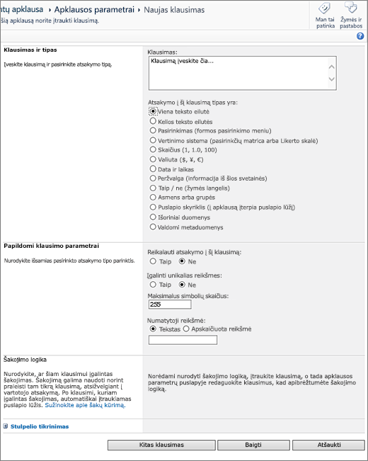 "SharePoint 2010" naujas klausimų puslapis