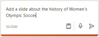 Copilot in PowerPoint compose box with a prompt entered