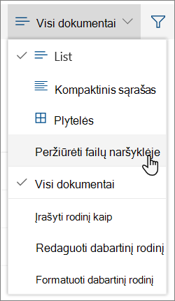 All documents menu with Open in Failų naršyklė highlighted