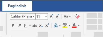 Teksto formatavimo parinktys Word juostelėje