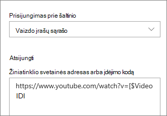 Įdėjimo puslapio dalies ypatybių sritis, kurioje rodomas sujungtas sąrašas