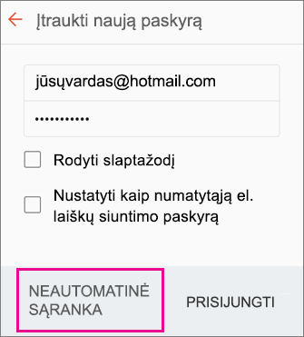 Pasirinkite Nustatymas rankiniu būdu