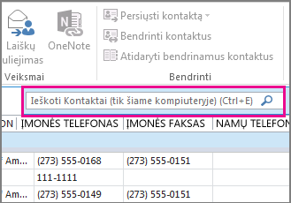 Skirtuke Asmenys spustelėkite Ieškoti kontaktų