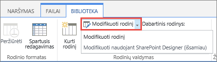 Modify view button with dropdown opened