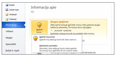 Saugos įspėjimas, sukurti patikimą dokumentą