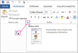 „Office“ mainų srities atidarymas programoje „Word 2013“