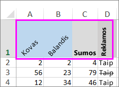 Teksto eilutė, pasukta įvairiais kampais.