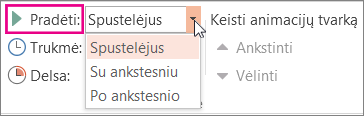 Nustatyti animacijos paleidimo laiką