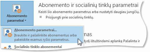 Komanda „Abonemento parametrai“ rodinyje „Backstage“