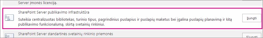 publikavimo infrastruktūros funkcijos aktyvinimas