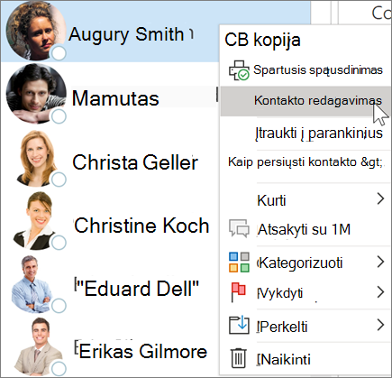 Kontakto redagavimas programoje "Outlook"