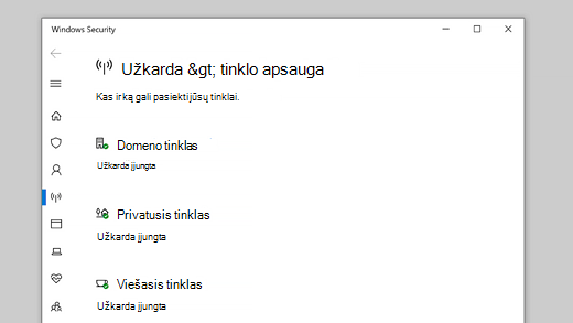 Užkarda ir tinklo apsauga „Windows“ saugoje