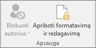 Piktograma Apriboti redagavimą rodoma skirtuke Peržiūra