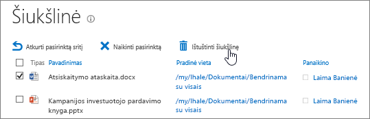 Ištuštinkite šiukšlinėje visus elementus