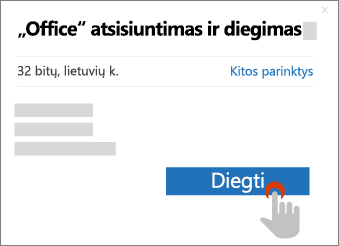 Rodyti mygtuką diegti „Office“ atsisiuntimo dialogo lange