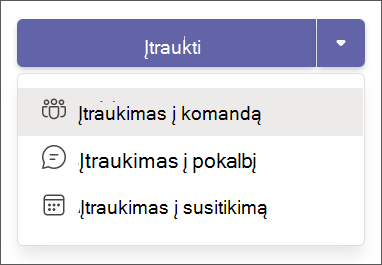 programos įtraukimas "Teams" išplečiamajame sąraše