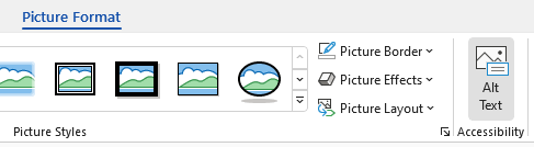 Mygtukas Alternatyvusis tekstas meniu Paveikslėlio formatas programoje Word