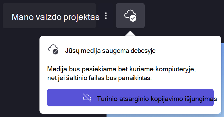 "Clipchamp" turinio atsarginės kopijos kūrimo dialogo vaizdas