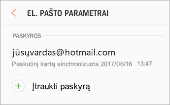 Parametrai > Įtraukti paskyrą